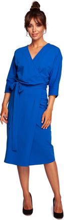 B241 Sukienka kopertowa z wiązanym paskiem - chabrowa (kolor chaber, rozmiar L)
