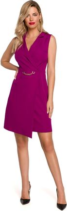 K149 Sukienka żakietowa z ozdobnym łańcuszkiem - rubin (kolor rubinowy, rozmiar S)