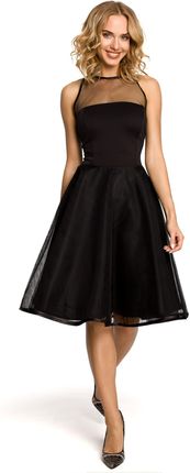 M148 Wieczorowa sukienka z dopasowaną górą - czarna (kolor czarny, rozmiar XL)