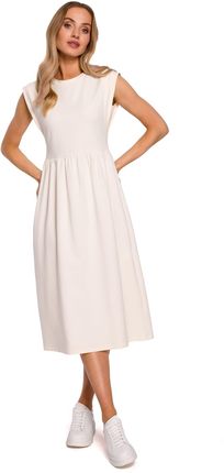 M581 Sukienka midi z ozdobnymi rękawami - śmietankowa (kolor ecru, rozmiar XL)