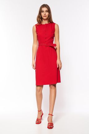 Czerwona elegancka sukienka bez rękawów - S200 (kolor czerwony, rozmiar 38)