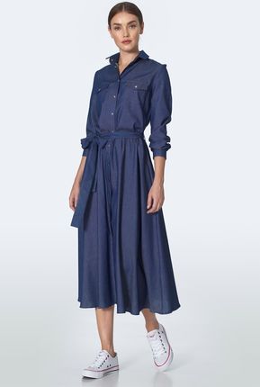 Jeansowa sukienka midi - S159 (kolor jeans, rozmiar 36)