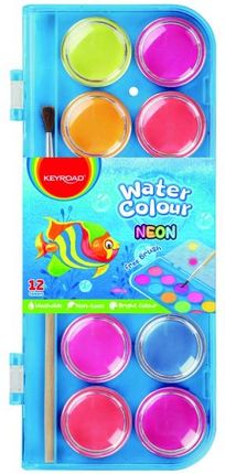 Farby Akwarelowe Keyroad Z Pędzelkiem Neonowe 12 Kolorów