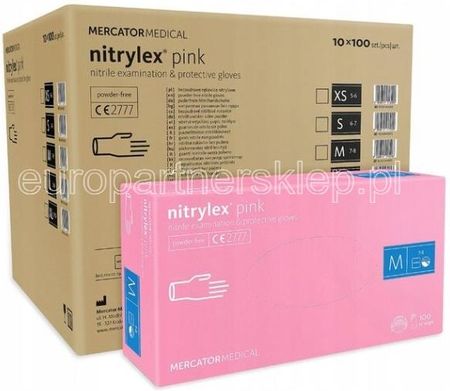 Mercator Medical Rękawice Nitrylowe Rękawiczki Pink|Różowe 10X M'