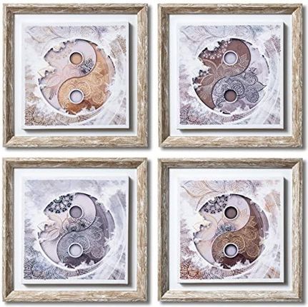 Dekoarte - Nowoczesne dekoracje do salonu YING YANG MANDALA 30x30 cm x 4 sztuki - zestaw ramek Shabby chic