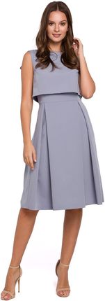 K005 Rozkloszowana sukienka ze skrzydełkami niami - gołębi (kolor szary, rozmiar M)