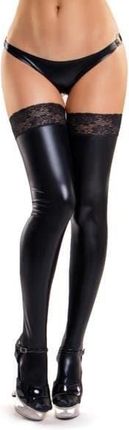 Glossy Shiny Wetlook stockings with a lace ELIZA czarny (kolor czarny, rozmiar S)