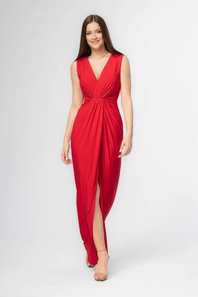Sukienka maxi z głębokim dekoltem w stylu greckiej bogini (Czerwony, XS/S)