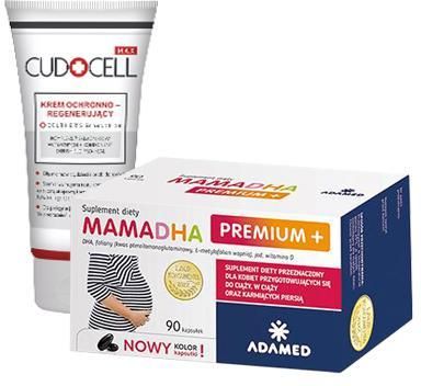 MamaDHA Premium + dla mam i kobiet w ciąży 90 kaps. + CUDOCELL MAX Krem ochronno regenerujący 80 ml.