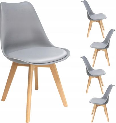Zestaw 4 krzeseł OSLO skandynawskie plastikowe ekoskóra szare