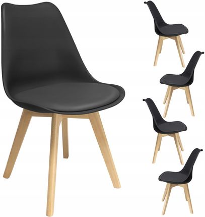 Zestaw 4 krzeseł OSLO skandynawskie plastikowe ekoskóra czarne