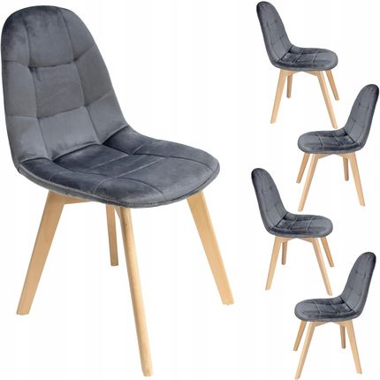 Zestaw 4 krzeseł COLIN tapicerowane welurowe szare