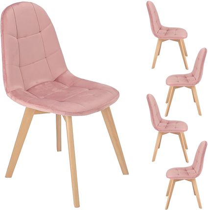Zestaw 4 krzeseł COLIN tapicerowane welurowe różowe