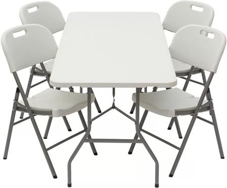 Zestaw Cateringowy Ogrodowy – Stół Biały 180X74Cm + 4 Krzesła