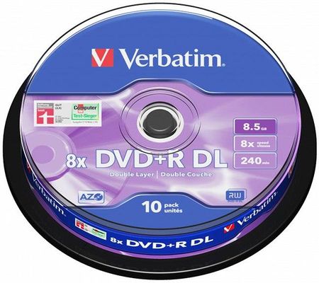 Verbatim Dvd+R Double Layer | 8.5Gb | X8 | Cakebox 10Szt | Matte Silver (43666)