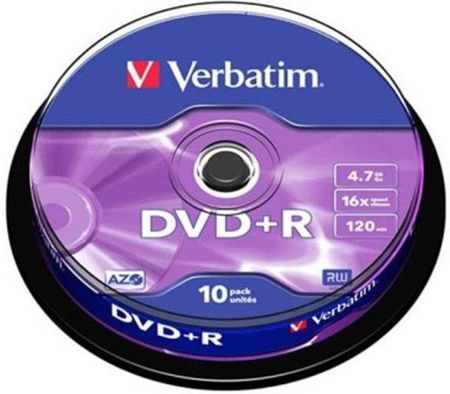 Verbatim Dvd+R | 4.7Gb | X16 | Cakebox 10Szt | Matte Silver (43498)