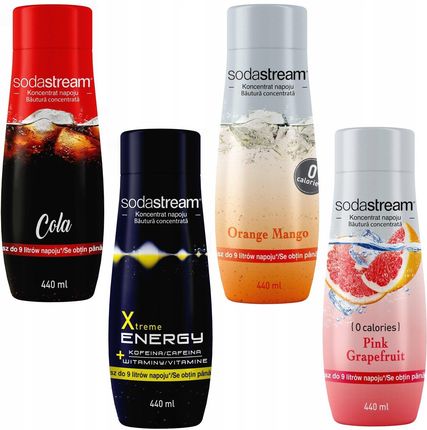 Sodastream Zestaw 4 koncentratów Cola+Energy+Grapefruit+Orange-Mango