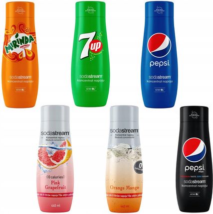 Sodastream Zestaw 6 koncentratów Pepsi+Mirinda+7UP+Grapefruit+Orange-Mango+Pepsi MAX