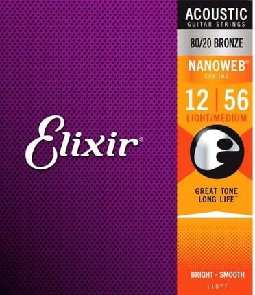 Struny do gitary akustycznej - Elixir 11077 NanoWeb Bronze Light-Medium 12-56