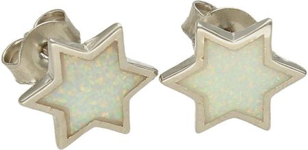Diament Kolczyki srebrne wkrętki z białym opalem syntetycznym w kształcie gwiazdki