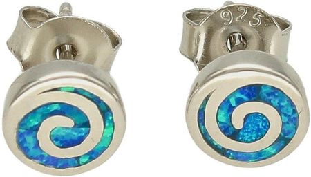 Diament Srebrne kolczyki damskie na sztyft niebieskie opale w formie spiralki