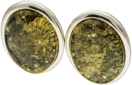 Diament Klipsy srebrne owalne z zielonym bursztynem bałtyckim