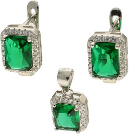 Diament Srebrny komplet biżuterii z zieloną cyrkonia