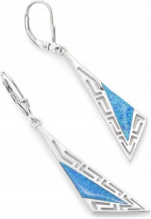 Mo-Biżuteria Kolczyki srebrne, niebieski opal, grecki wzór