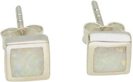 Diament Srebrne kolczyki damskie wkrętki kwadratowe opale