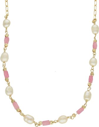 Diament Srebrny naszyjnik damski celebrytka z różowymi koralikami i perłami