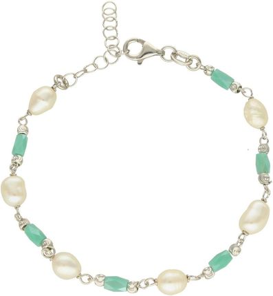 Diament Srebrna bransoletka 925 z niebieskimi koralikami i perłami