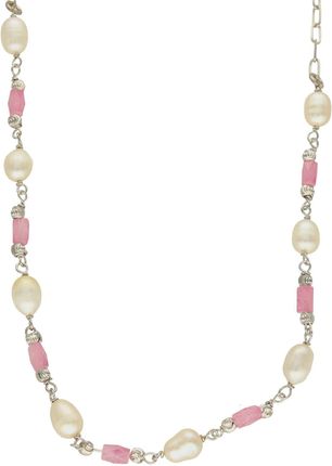Diament Srebrny naszyjnik damski celebrytka z różowymi koralikami i perłami