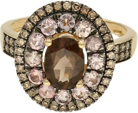 Diament Pierścionek złoty Szampańskie Diamenty, Granat, Kwarc Dymny 585 rozmiar 16