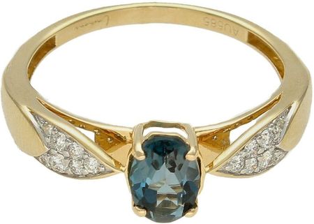 Diament Pierścionek złoty Uniesiony Topaz London Blue i Diamenty 585 rozmiar 18