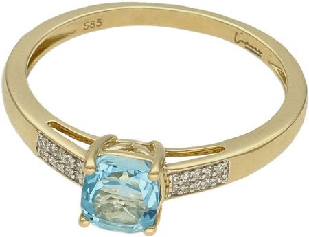 Diament Pierścionek złoty Topaz Sky Blue i Diamenty 585 rozmiar 17