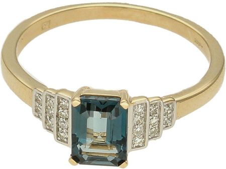 Diament Pierścionek złoty Topaz London Blue i Diamenty 585 rozmiar 15