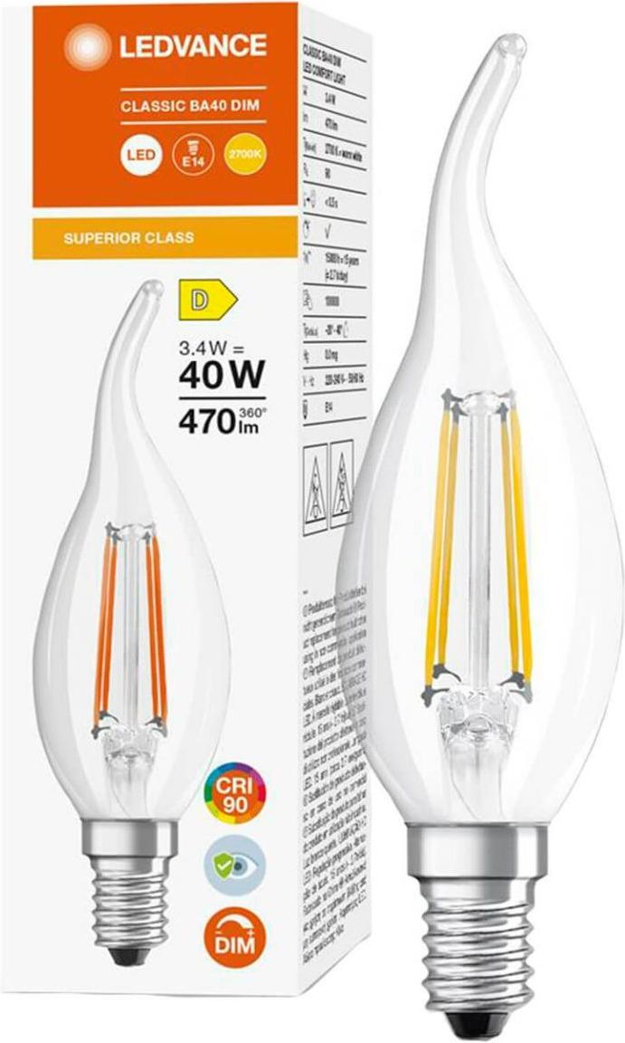 Ledvance Żarówka Led Płomień E14 Ba40 3 4w 40w 470lm 2700k Ciepła 300