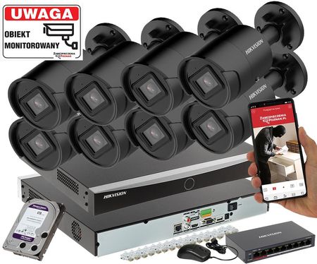Hikvision Monitoring 8 Kamer Ds-2Cd2043G2-Iu 8Mpx Analityka Filtrowanie Acusense + Switch Poe