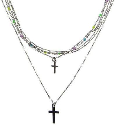Naszyjnik srebrny rodowany - dwa krzyżyki z kolorowymi kulkami