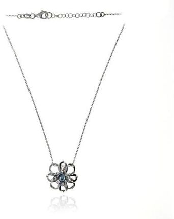Naszyjnik srebrny rodowany- kwiatek z akwamarynem 925