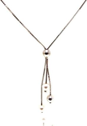 Naszyjnik srebrny rodowany z kulkami i perłą 925