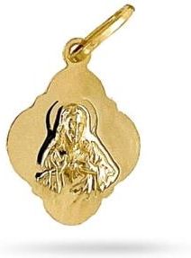 Złoty medalik Matka Boska Szkaplerzna otwarte serce Jezusa zawieszka