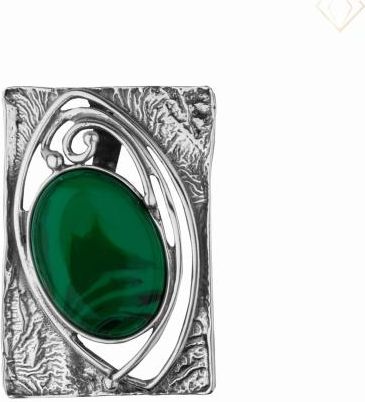 Susetti Srebrny duży oksydowany wisiorek z zielonym kamieniem Malachit