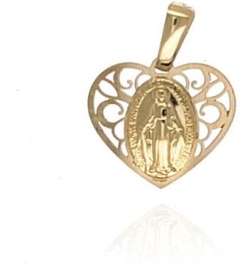 Goldengun Medalik złoty Matka Boska Niepokalana w ażurowym sercu 585