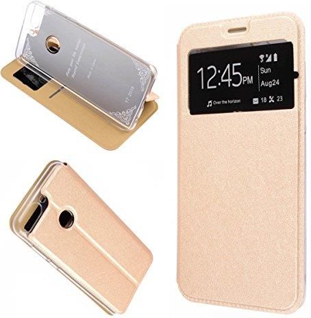 Misemiya Custodia Magnetica Per Huawei Y7 Prime 2018 / Y7 Pro 2018 / Honor 7C - Cover In Pelle Con Supporto E Protezione Schermo (Oro)