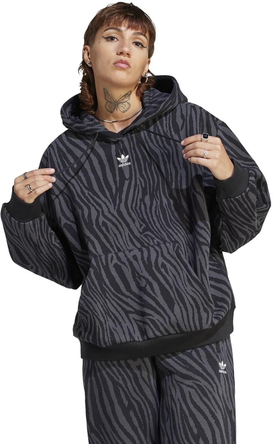 Bluza z kapturem damska adidas AOP ANIMAL ZEBRA czarna