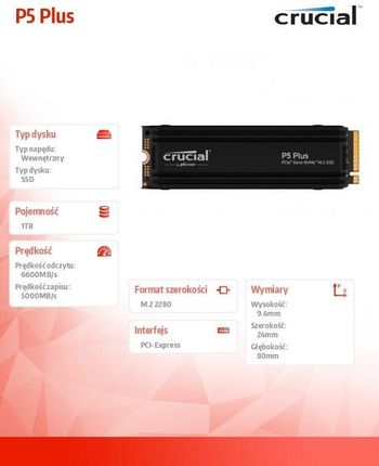 Dysk SSD Crucial P5 Plus 1Tb M.2 Nvme 2280 Pcie 4.0