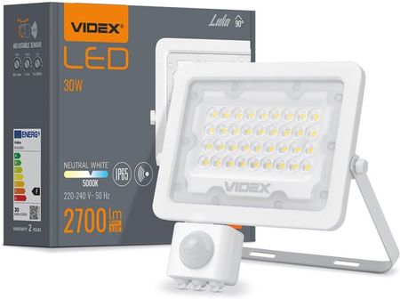 Nnled Naświetlacz Led 30W 2700Lm 5000K Ip65 Biały Z Czujnikiem Ruchu I Zmierzchu Videx Luca Vidnas0115