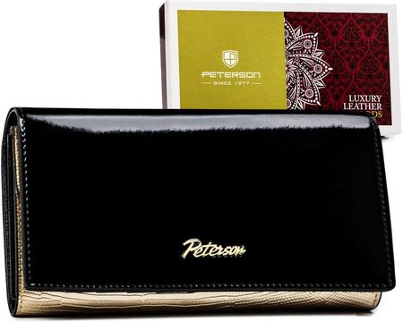Czarno-złoty lakierowany portfel damski — Peterson