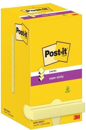Post-It-3M Karteczki Samoprzylepne Post-It Super Sticky Z-Notes (R330-12Ss-Cy), 76X76Mm, 12X90 Kart., Żółte